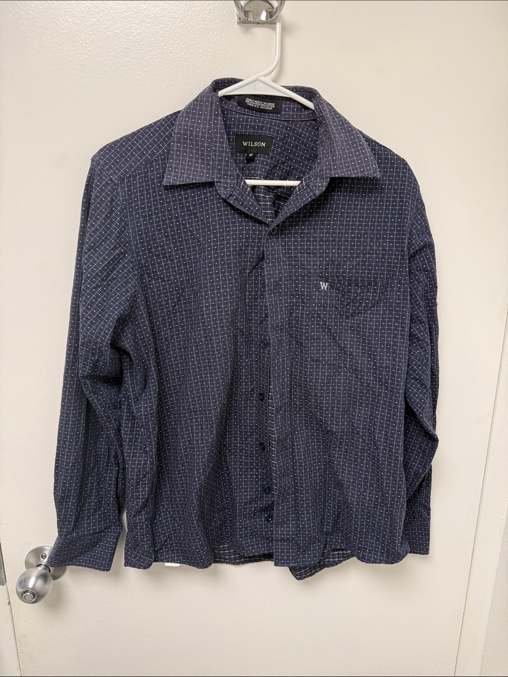 Wilson Men's Navy Microprint Button-Down Shirt Dacron and Single Needle Tailor